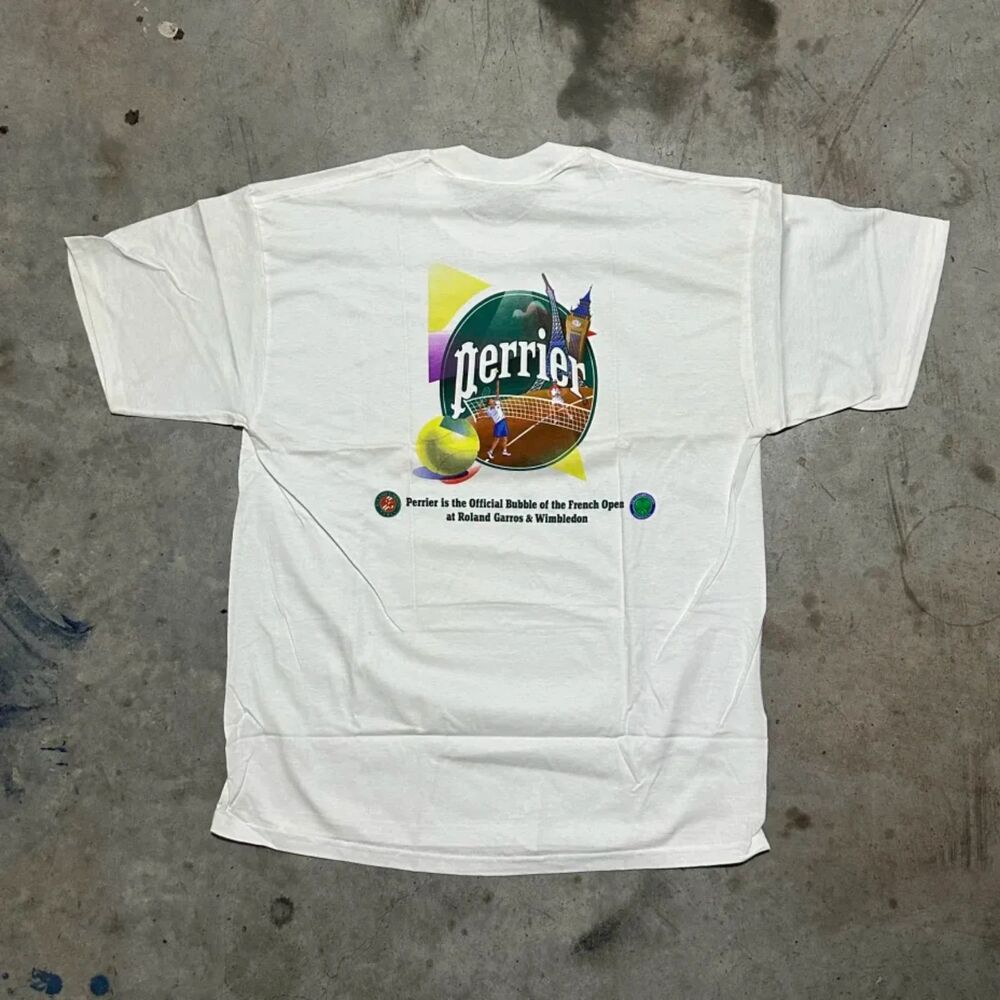 Vintage The Roland Garros French Open Wimbledon Perrier Promo Tennis T Shirt XL